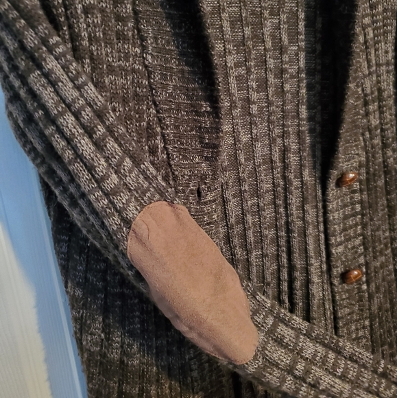 Classic longline cardigan with Elbow patch Heather brown Light Academia size LG - Picture 4 of 5